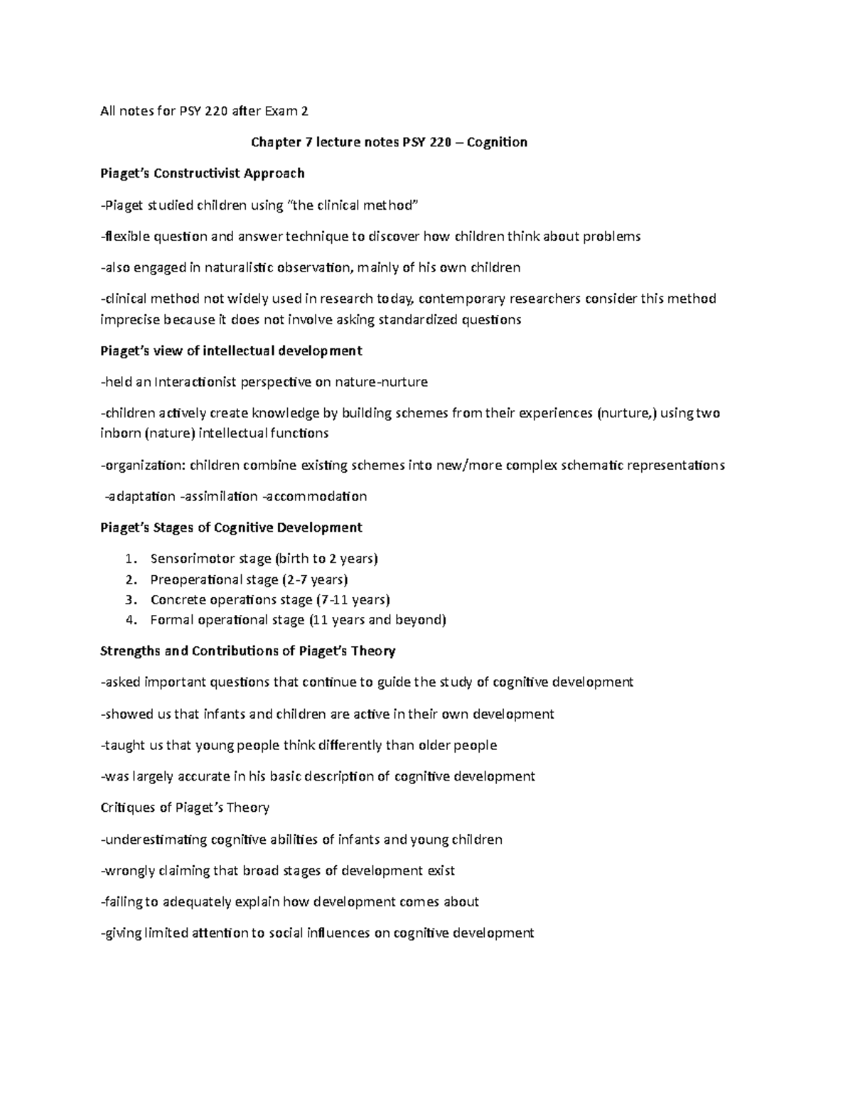 All notes for PSY 220 after Exam 2 - 2. 3. 4. Sensorimotor stage (birth ...