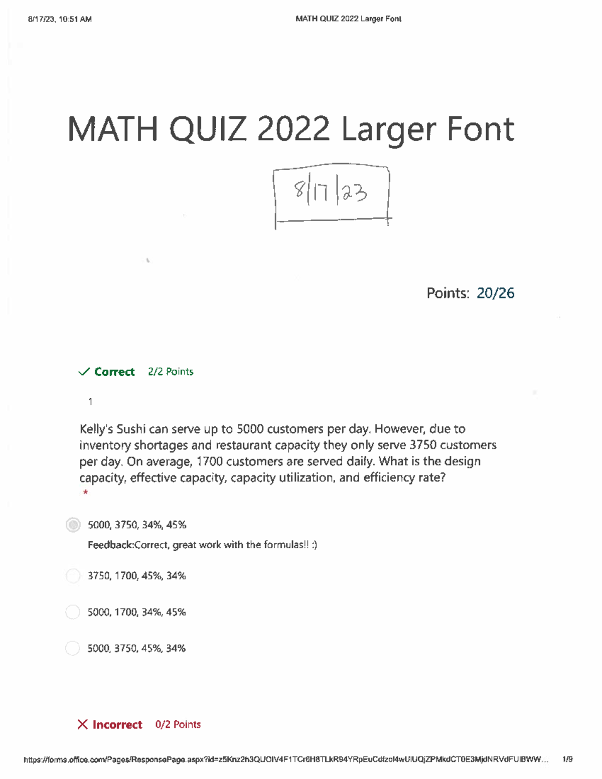 MATH QUIZ C720 August 2023 - C 720 - Studocu