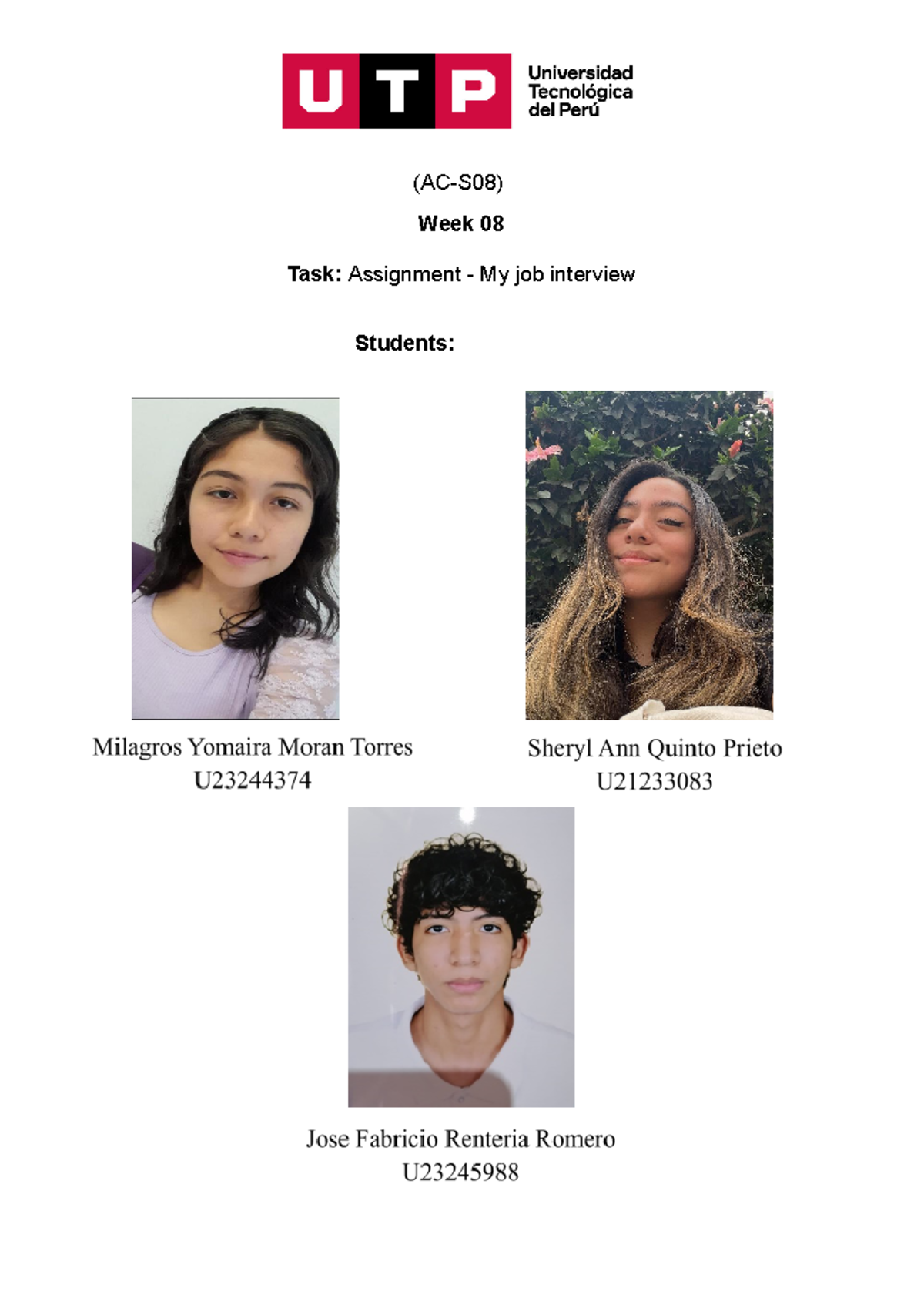 (AC-S08) Week 08- My job interview - (AC-S08) Week 08 Task: Assignment ...