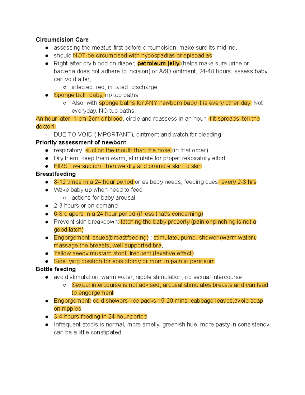 Maternity Exam 1 Notes - reviews - Circumcision Care assessing the ...