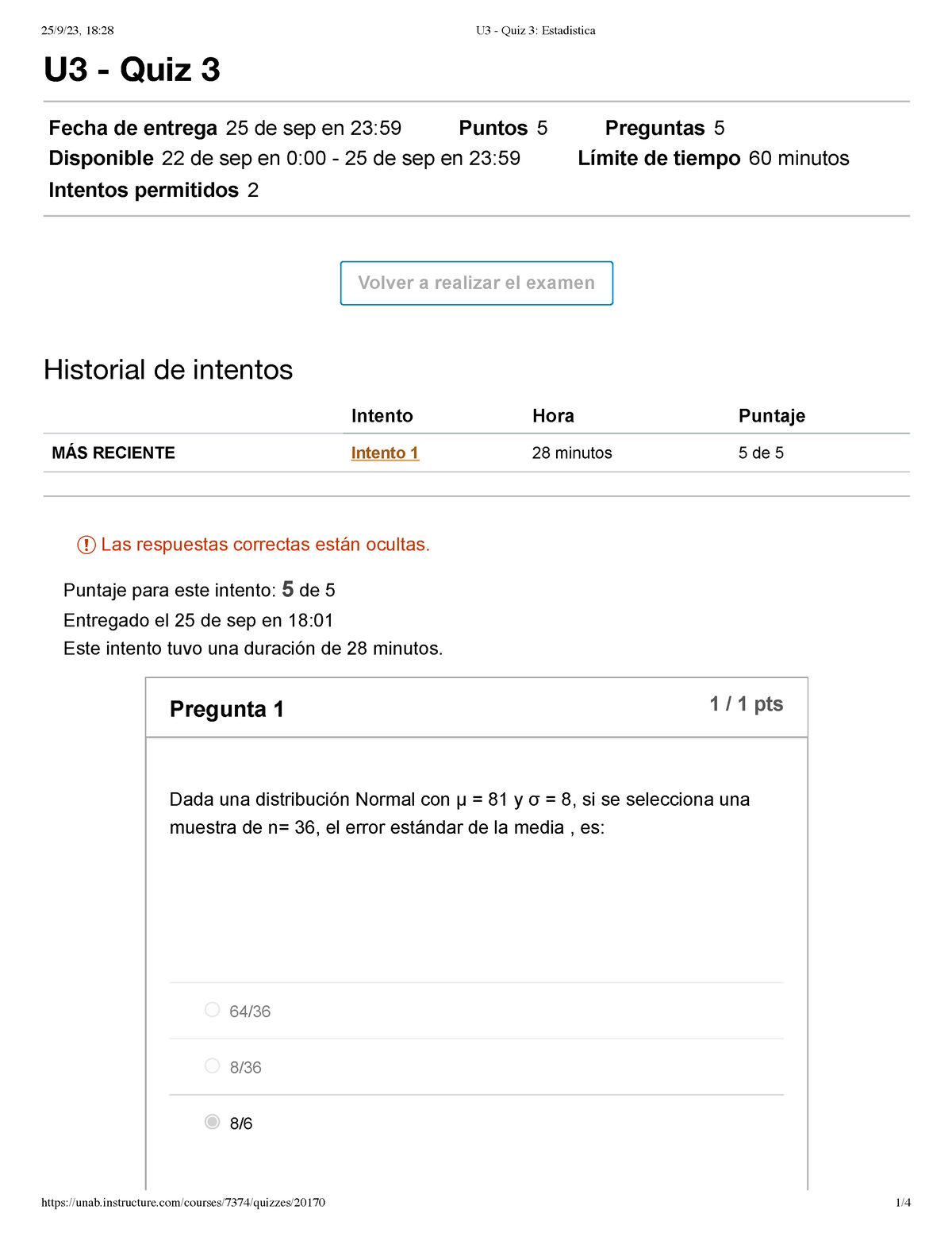 U3 - Quiz 3 Estadistica 5 Correctas - U3 - Quiz 3 Fecha De Entrega 25 ...