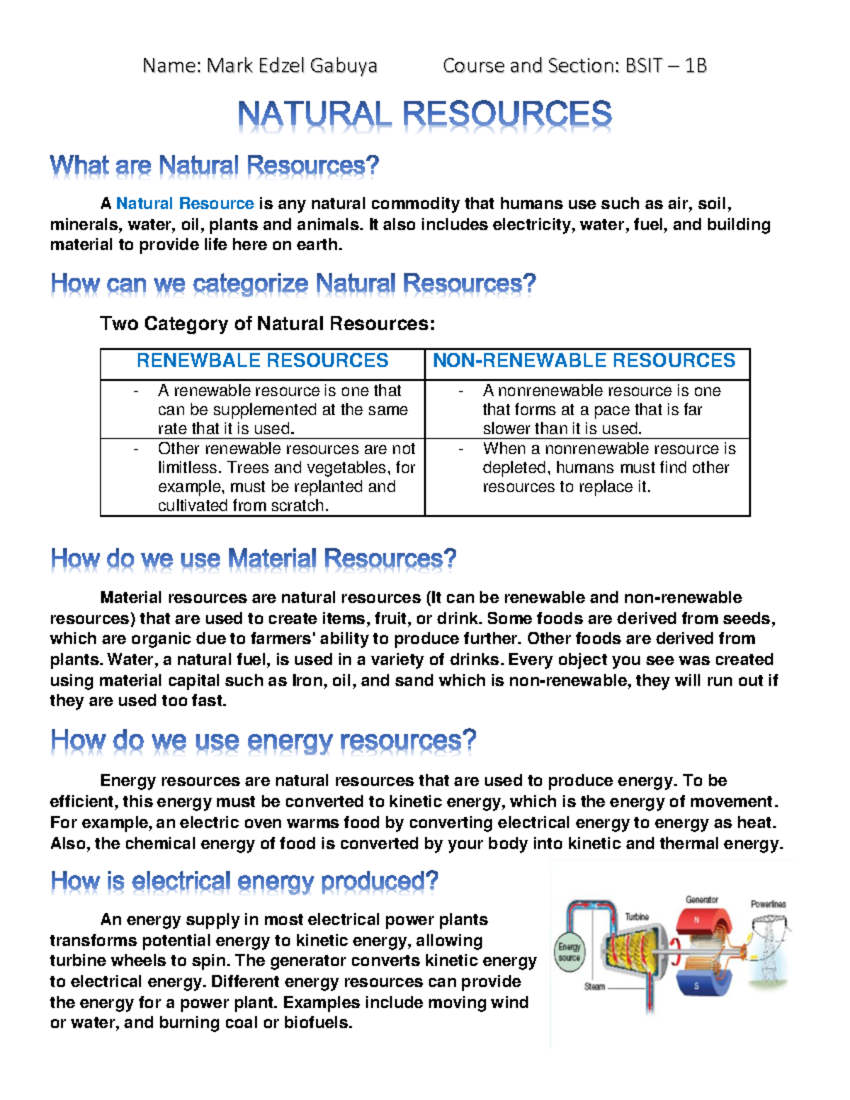 assignment about natural resources