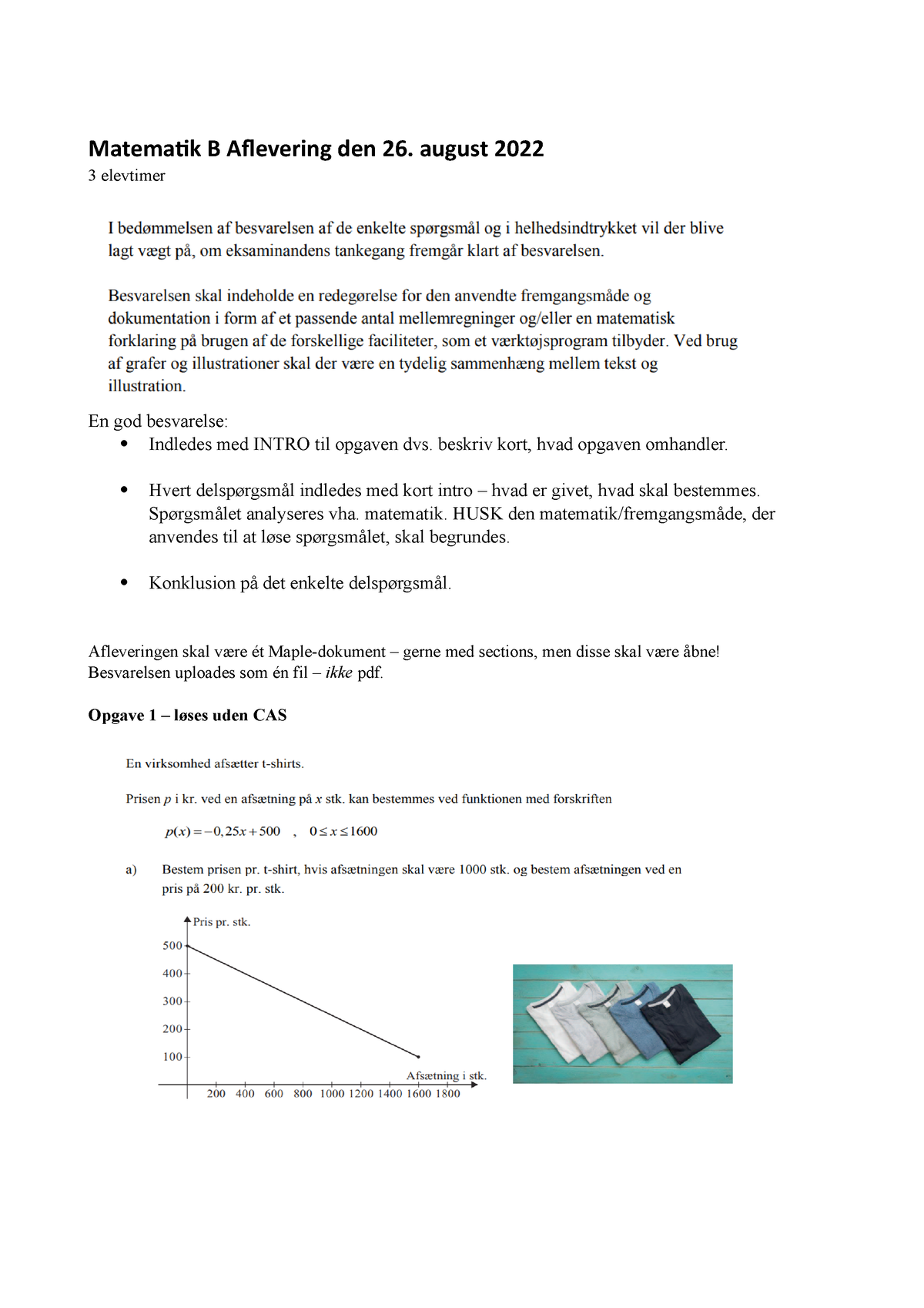 Matematik B Aflevering August 2022 - Matematik B Aflevering Den 26 ...