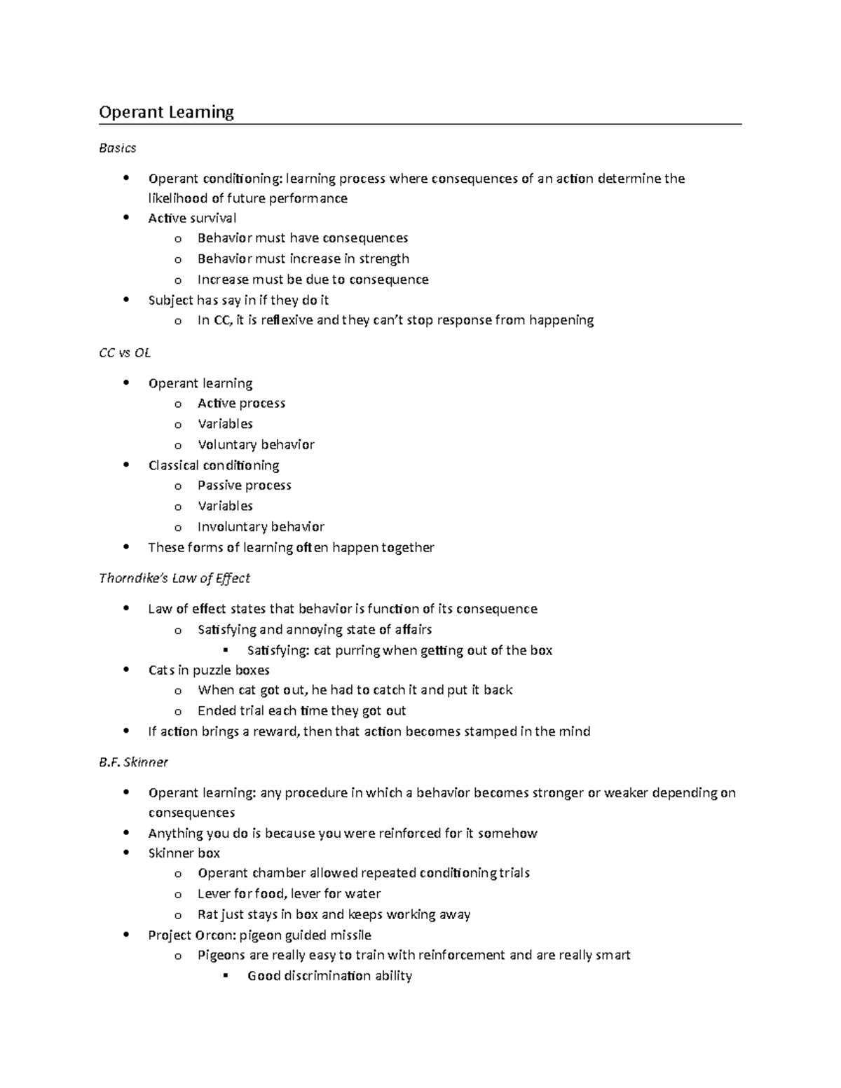 PY361 Exam 2 Notes - Operant Learning Basics Operant conditioning ...