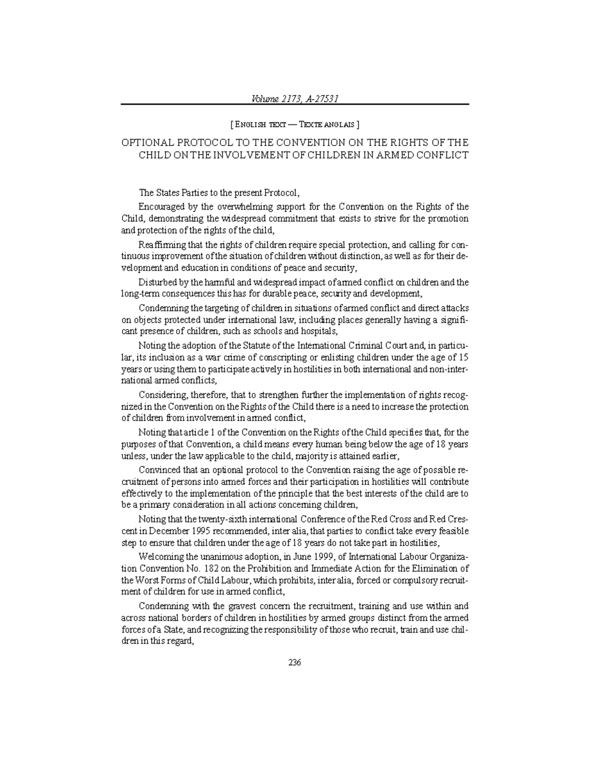 Protocol on child in conflict - [ ENGLISH TEXT — T EXTE ANGLAIS ...