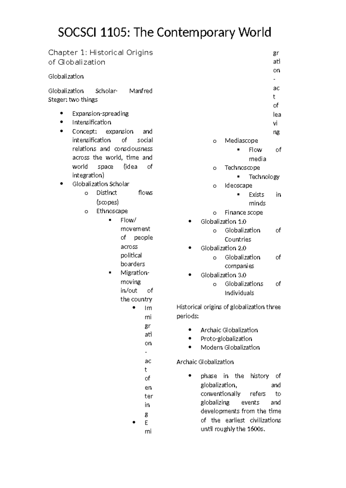Notes - Chapter 1: Historical Origins of Globalization Globalization ...
