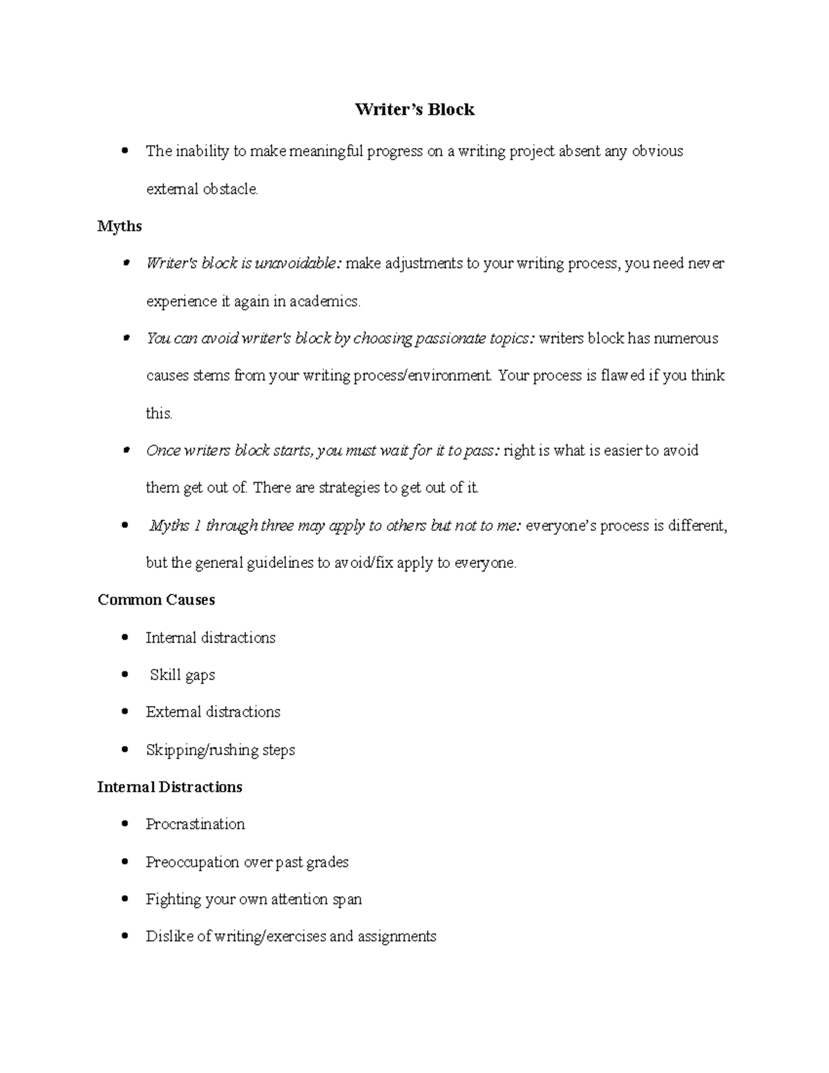 essay about writer's block