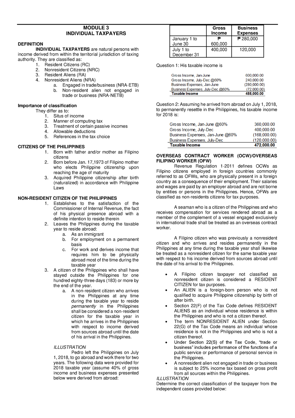 111Module 3 Individual Taxpayers - MODULE 3 INDIVIDUAL TAXPAYERS ...