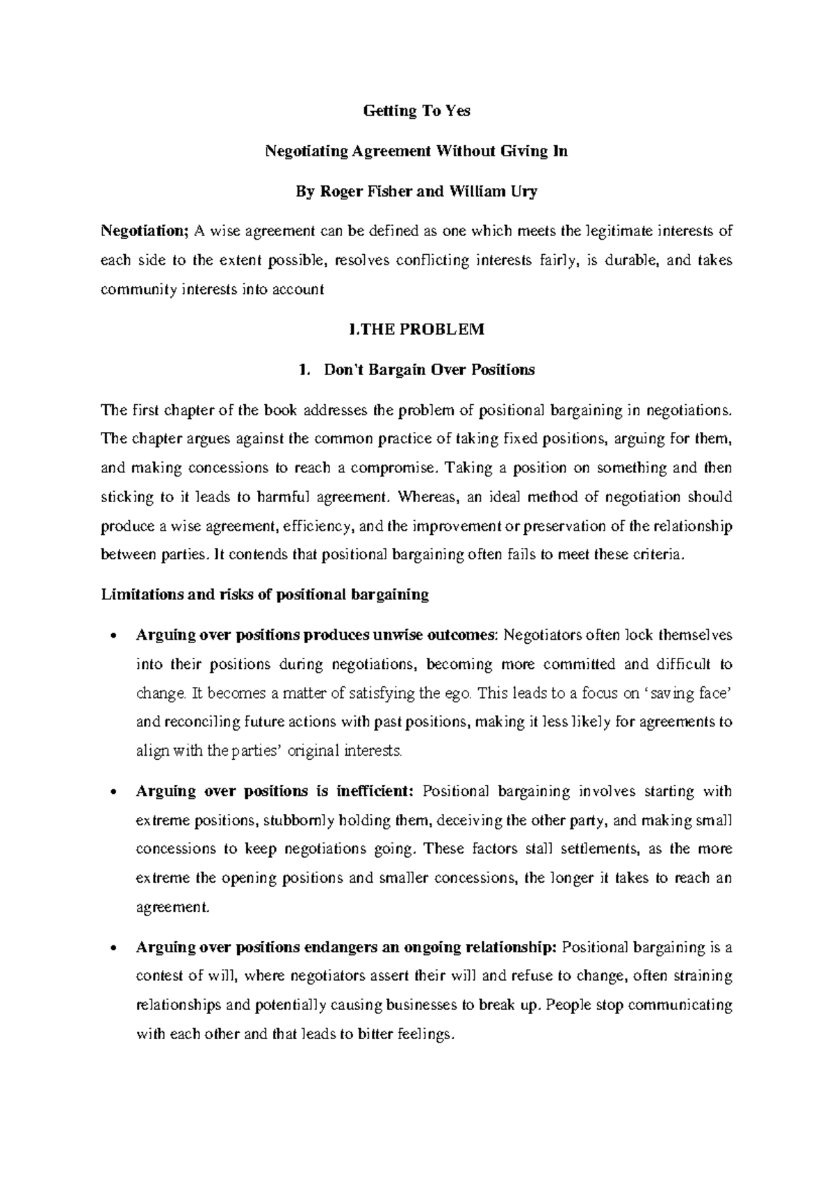 Getting To Yes - Getting To Yes Negotiating Agreement Without Giving In ...