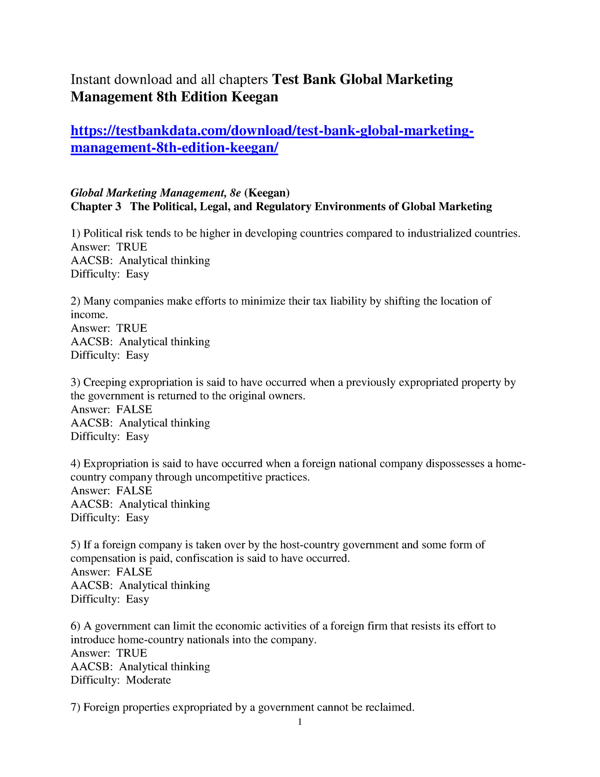 global marketing keegan ch3 - Instant download and all chapters Test ...