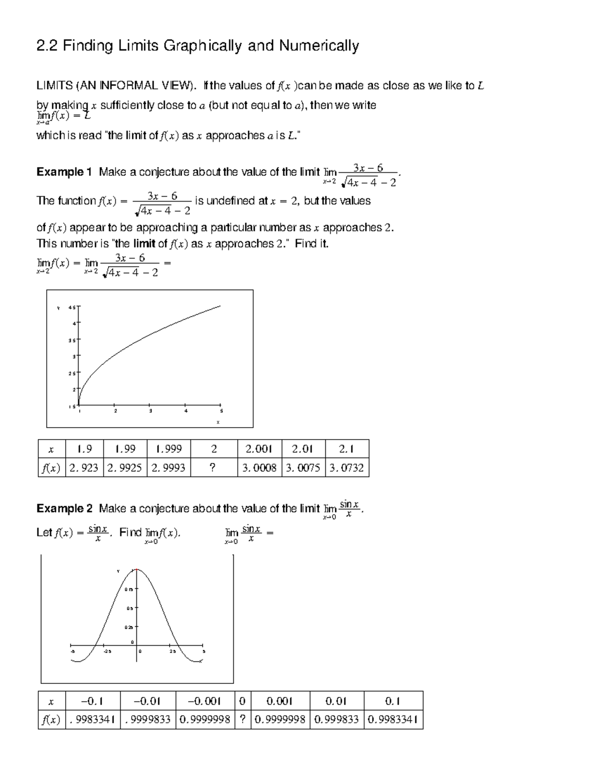 2.2 Finding Limits Graphically and Numerically - 2 Finding Limits ...