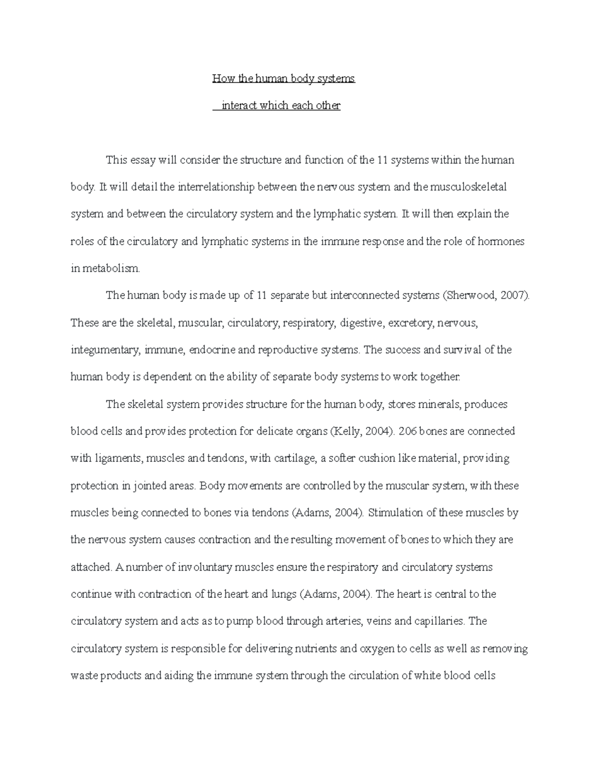 Human body systems Paper - How the human body systems interact which ...