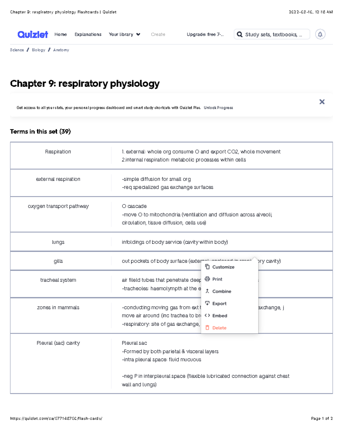 Chapter 9: respiratory physiology Flashcards Quizlet - .. Study sets,  textbooks, ... Chapter 9: - StuDocu