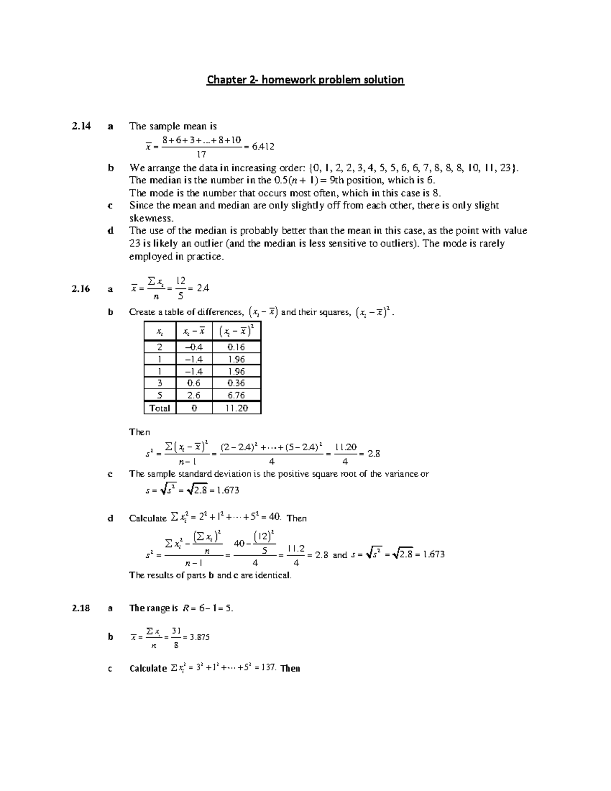 homework problem solutions