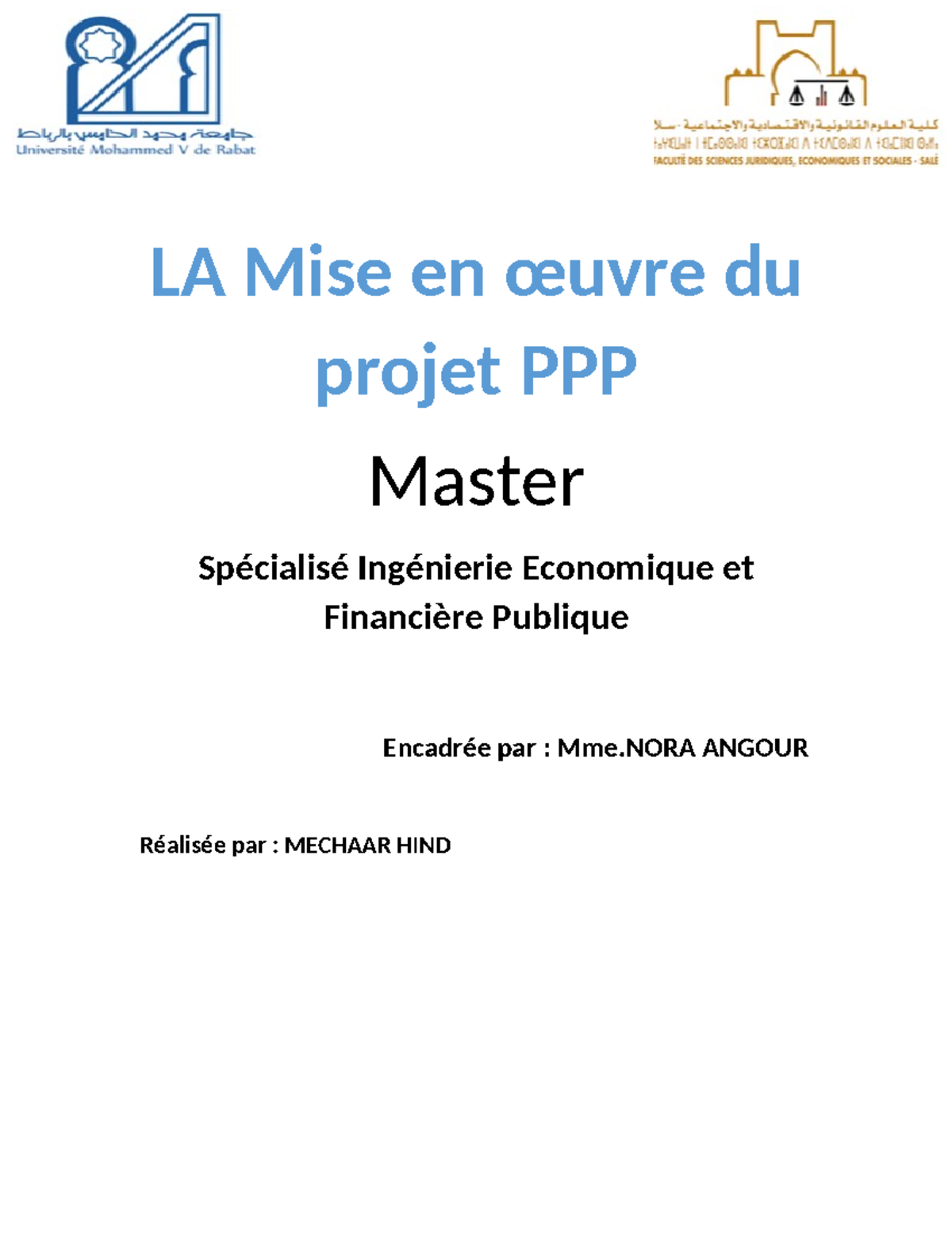 LA Mise en œuvre du projet PPP - LA Mise en œuvre du projet PPP Master ...