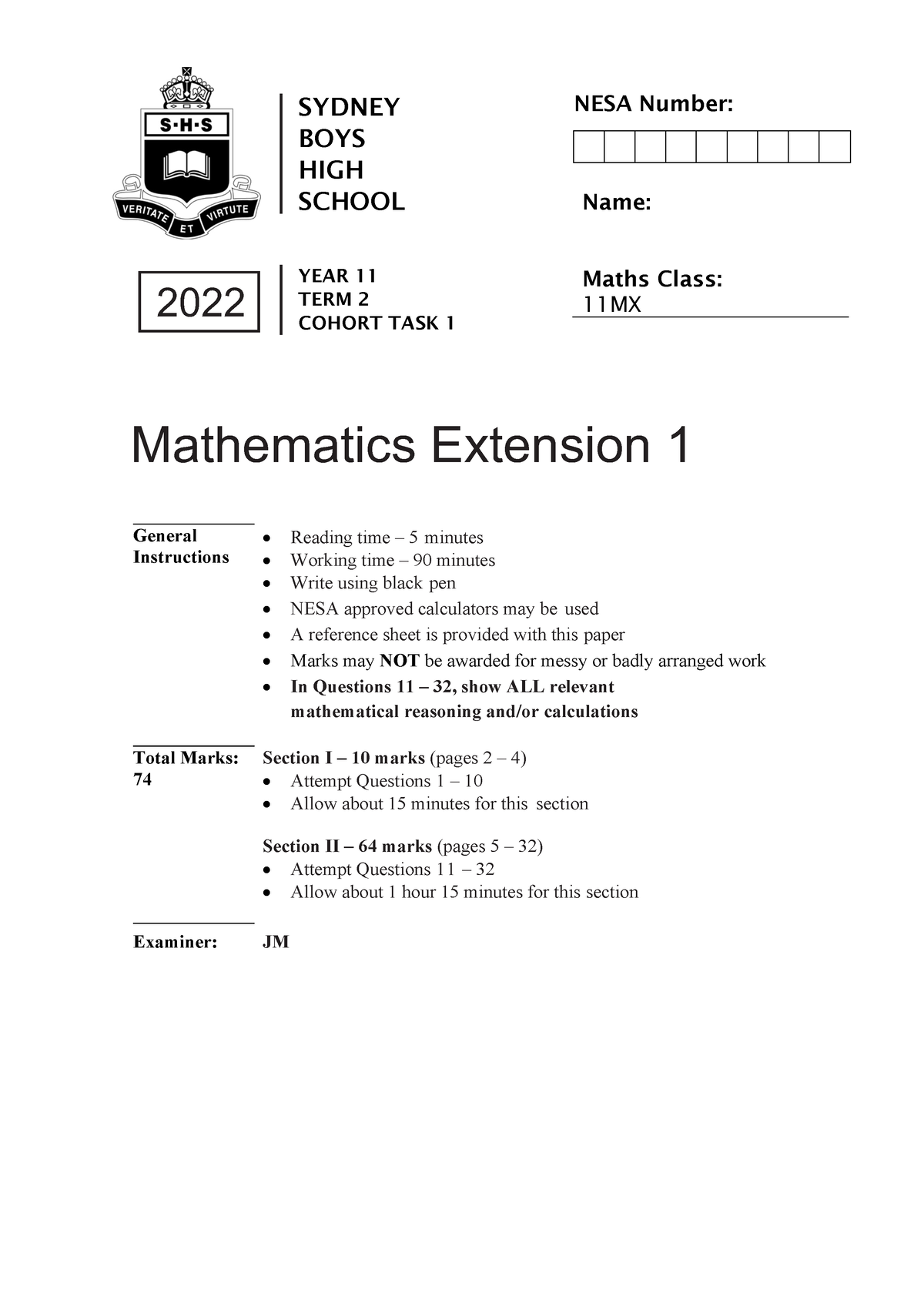 SBHS 2022 Y11 ME 1 Task 1 - maths homework notes - SYDNEY BOYS HIGH ...