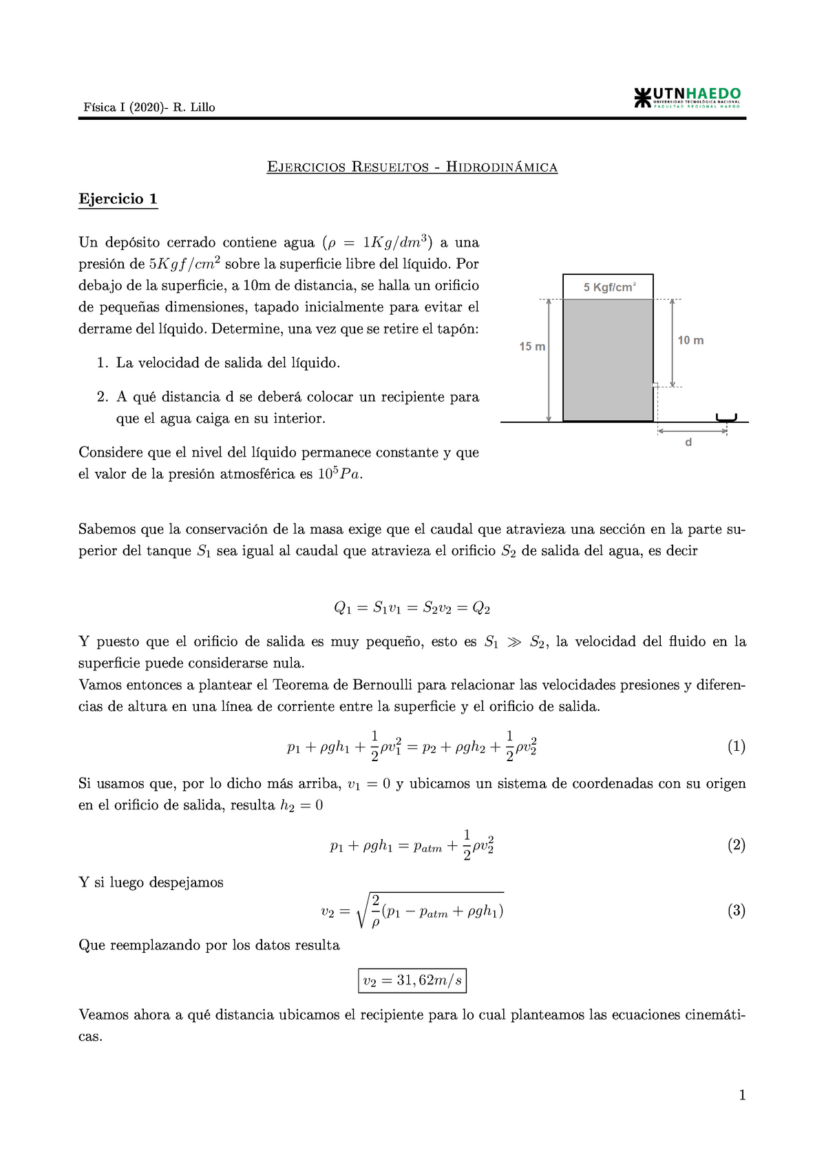 Hidrodinámica Ejercicios Resueltos Parte 1 - Física 2 - UATF - Studocu