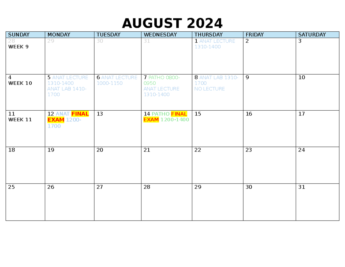 August - practice - AUGUST 2024 SUNDAY MONDAY TUESDAY WEDNESDAY ...