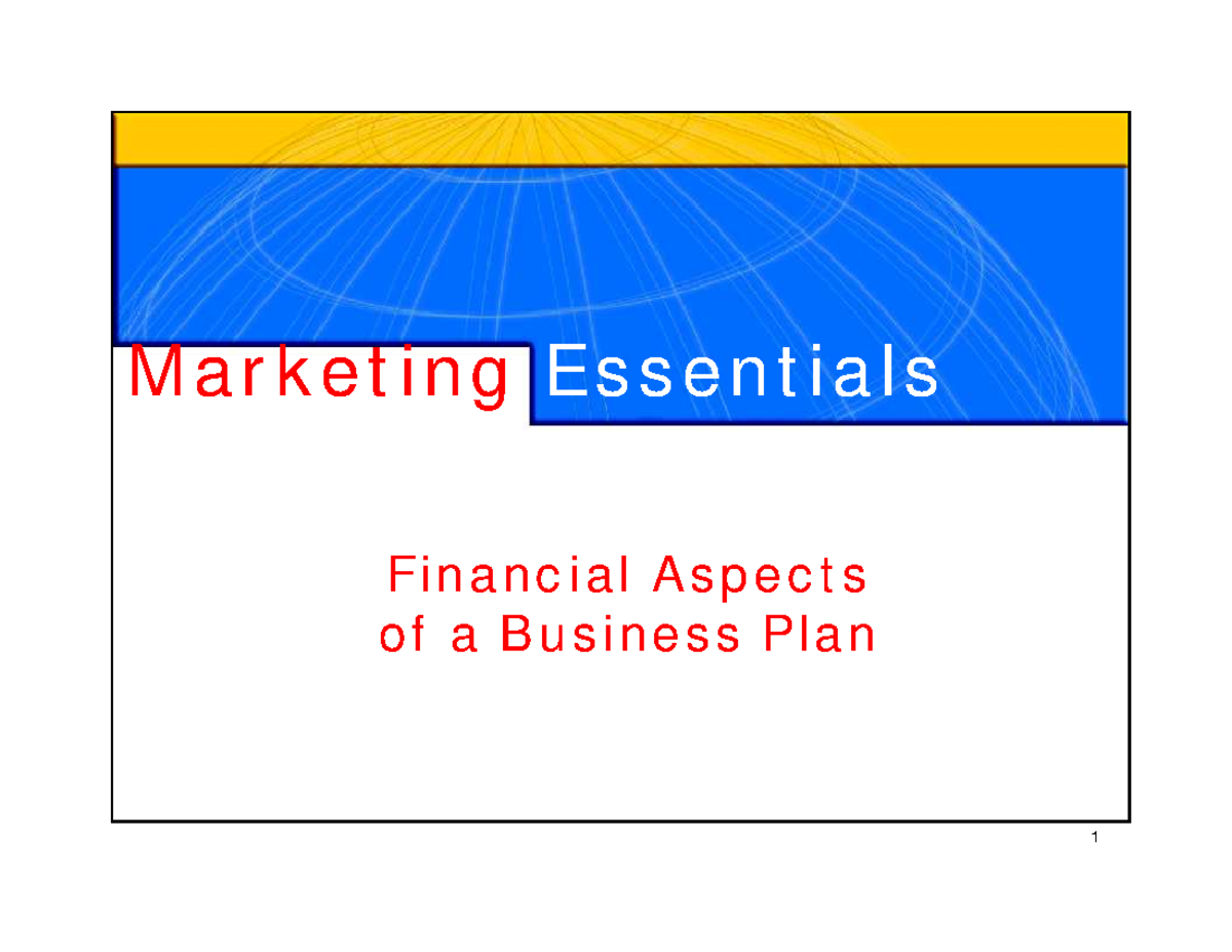 financial aspects of business plan class 12