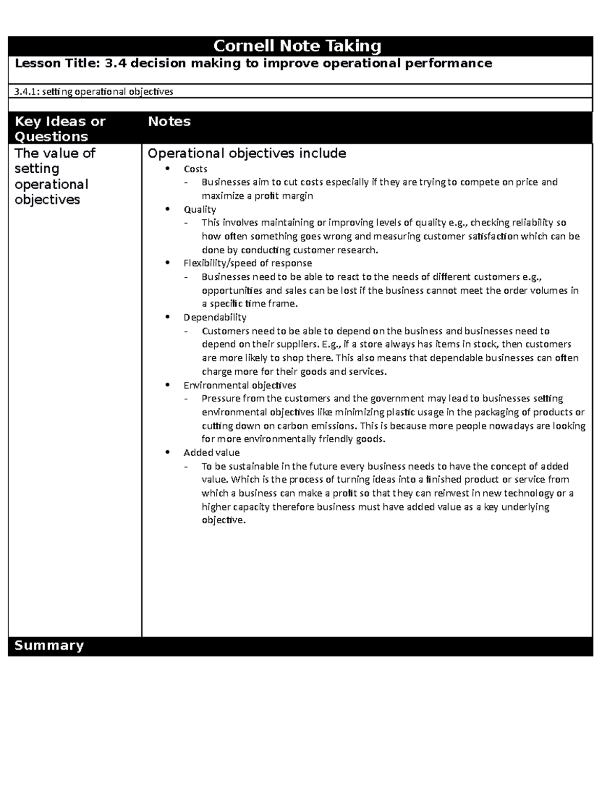 3.4.1 setting operational obsevations - Cornell Note Taking Lesson ...