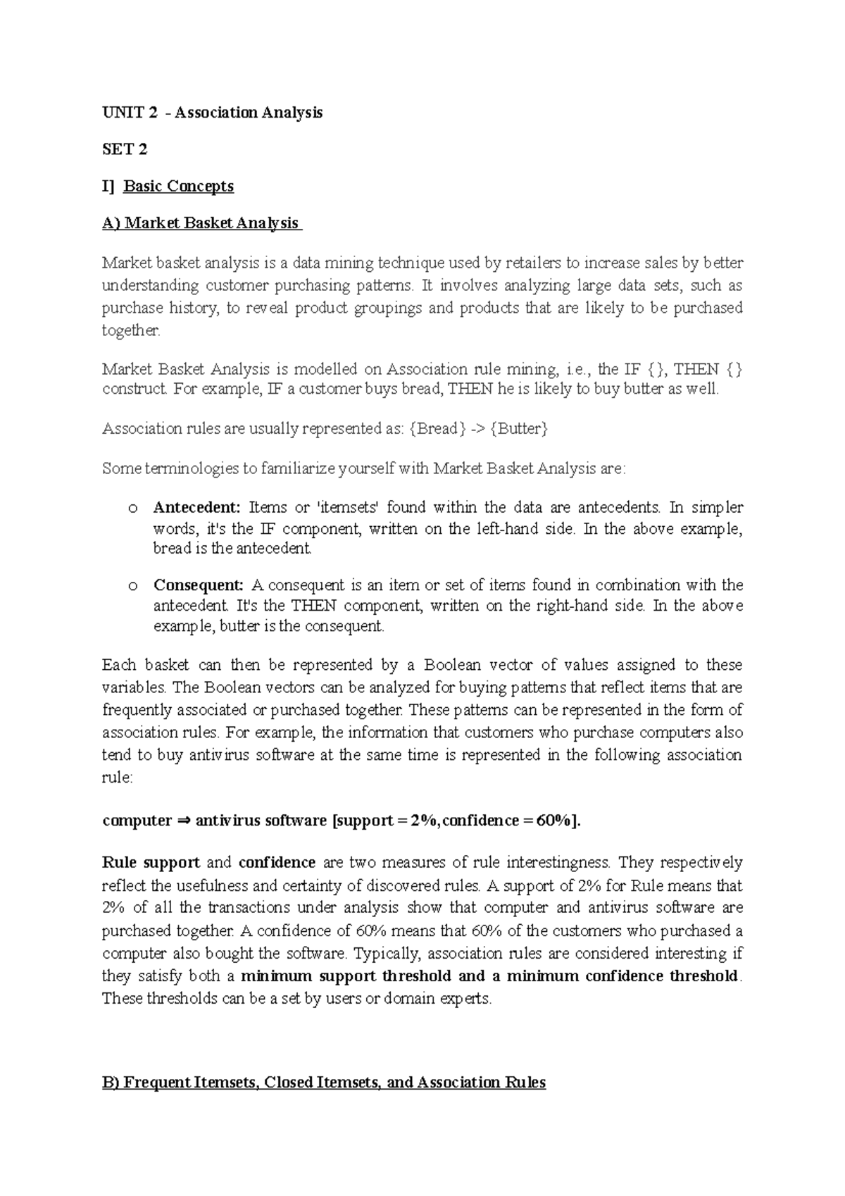 SET 2 Association Analysis - UNIT 2 - Association Analysis SET 2 I ...