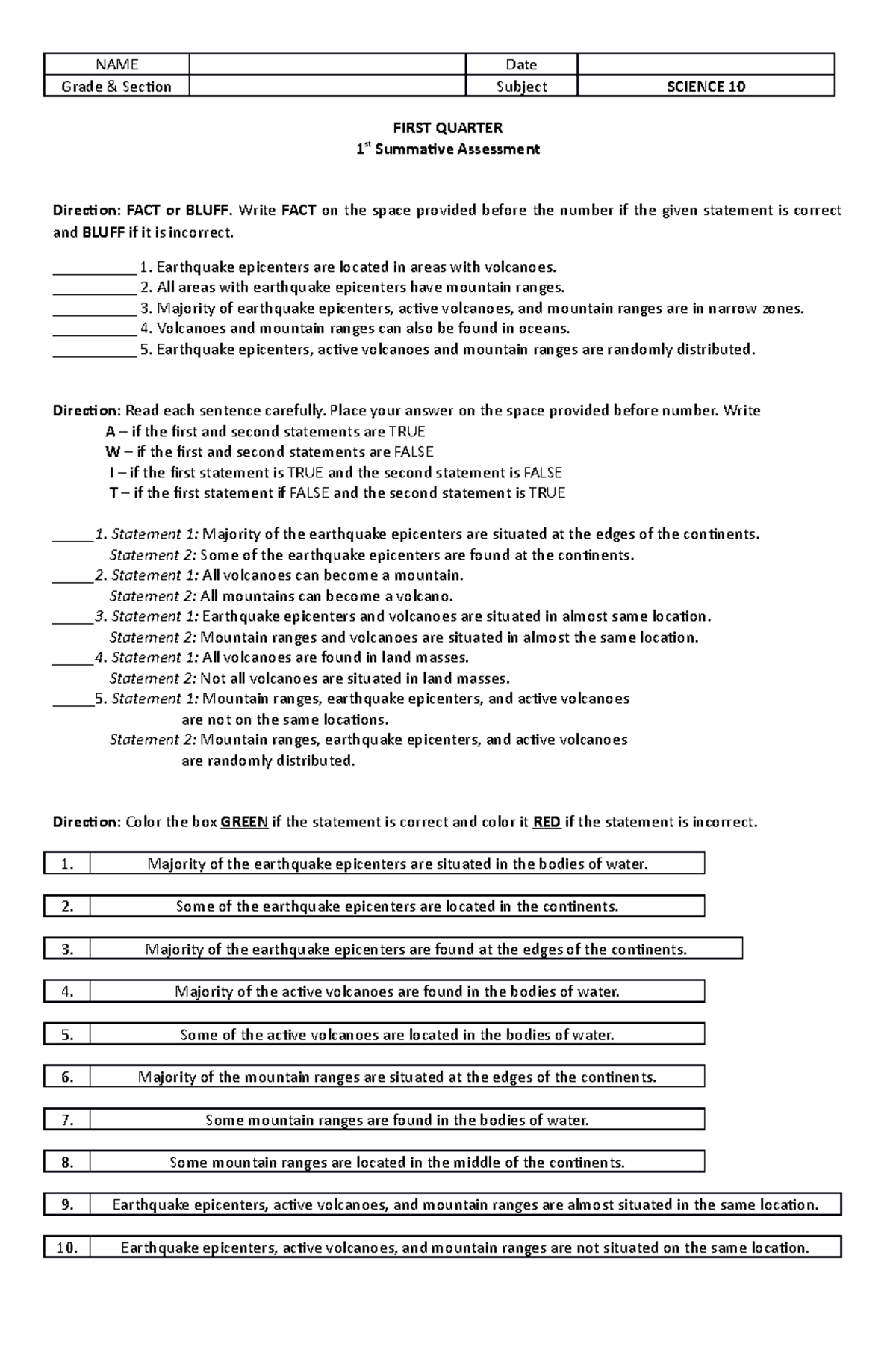 Quarter 1 G10 All Sum All Summative Test For Grade 10 First Quarter 