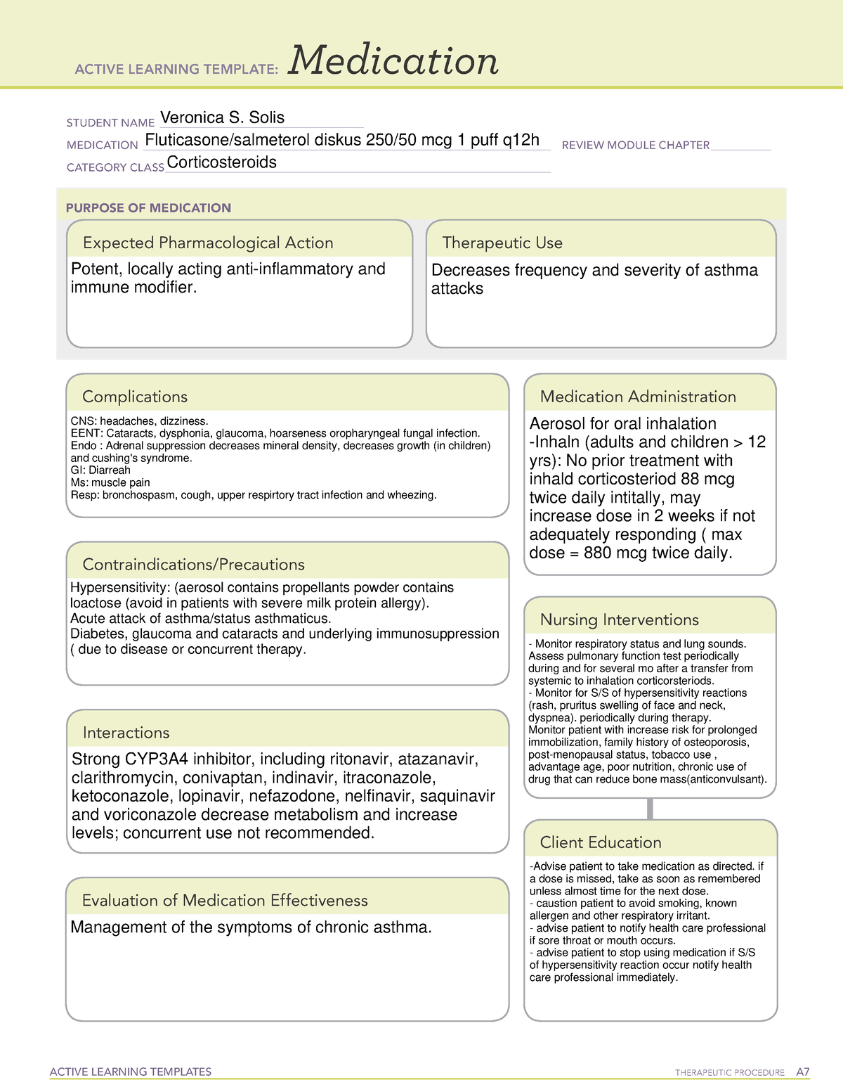 Fluticasone salmeterol ACTIVE LEARNING TEMPLATES TherapeuTic