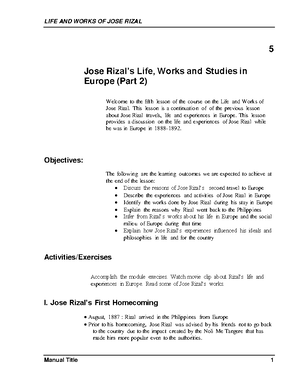 Module 1 Historical Context Of The Rizal Law - LIFE AND WORKS OF JOSE ...