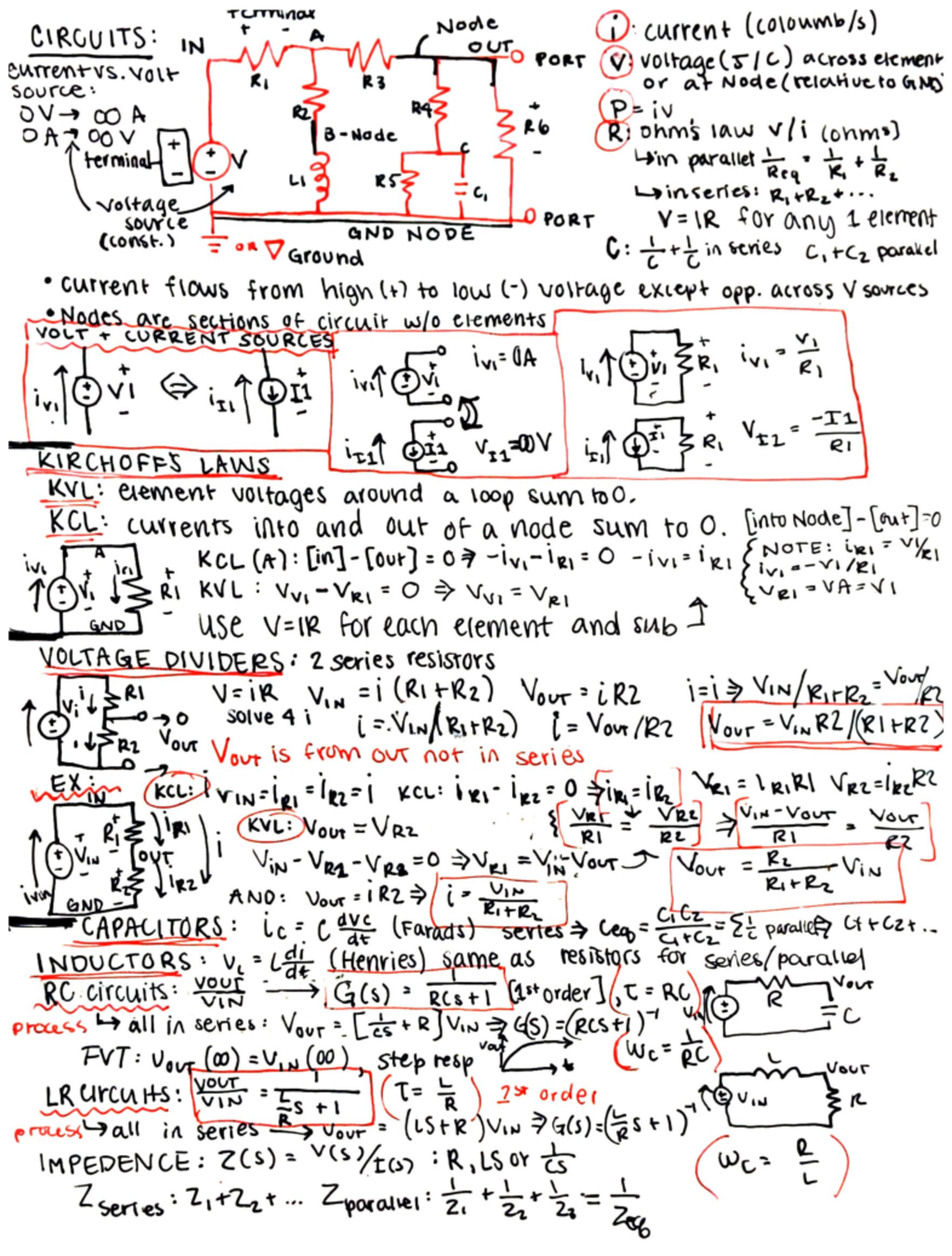 Class Final Summary and Note Sheet - CIRCUITS: Current vs. volt Source ...