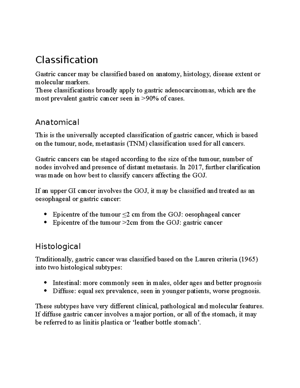Classification of gastric cancer - Classification Gastric cancer may be ...