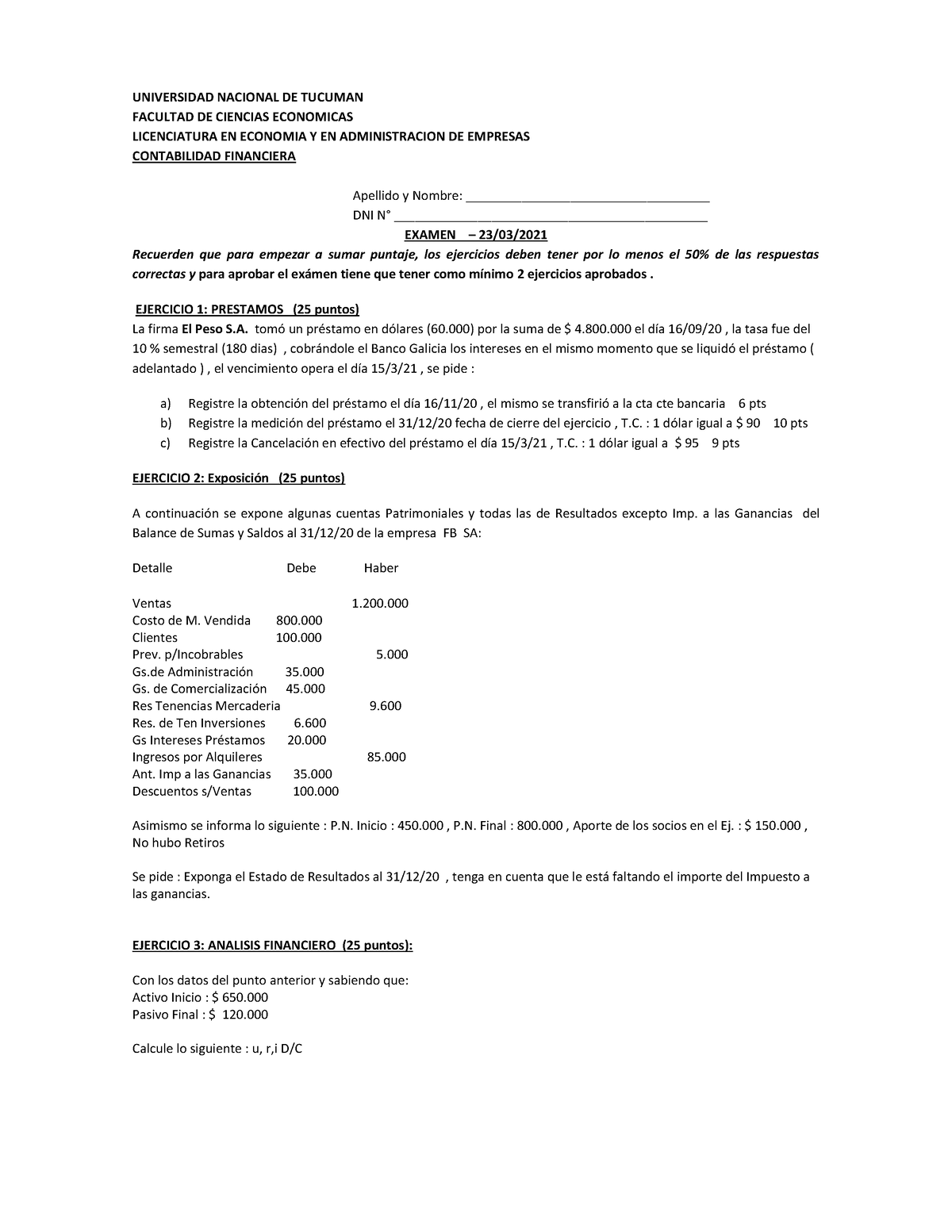 Examen Final Contabilidad Financiera Final Contabilidad I Introduccion Al