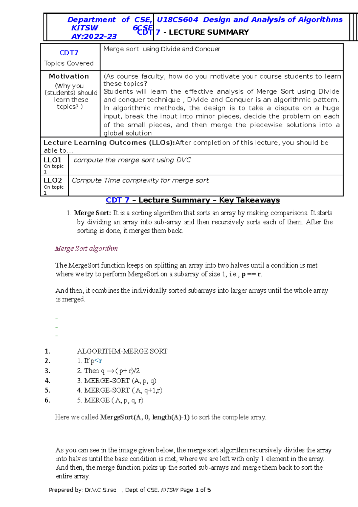 DAA-CDT7 - Snnsjsjs - CDT 7 - LECTURE SUMMARY CDT Topics Covered Merge ...