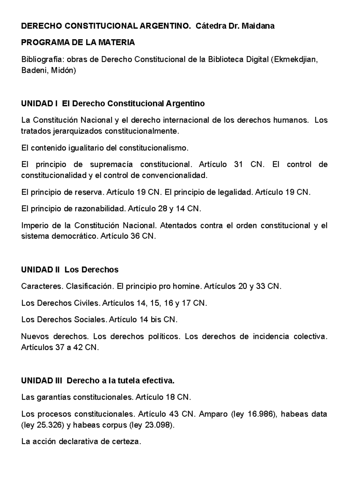 Derecho Constitucional Argentino. Programa - DERECHO CONSTITUCIONAL ...