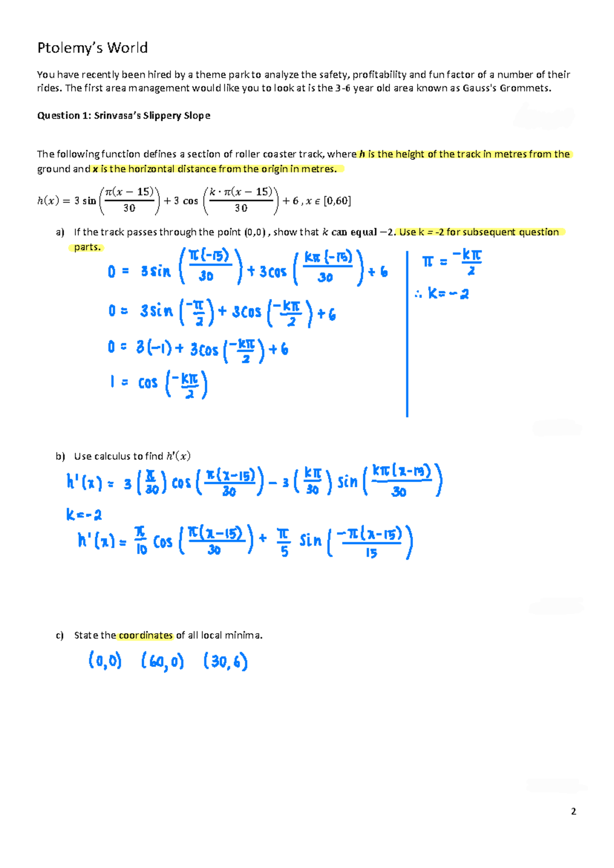 12MM - Calculus Practice SAC 2 Ptolemy's World (Soln) - Ptolemy’s World ...