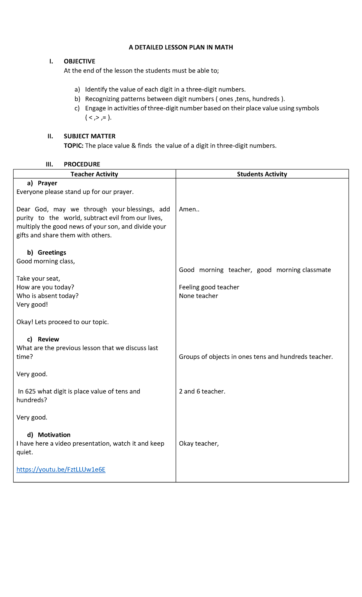 A Detailed Lesson PLAN IN MATH 2 - A DETAILED LESSON PLAN IN MATH I ...