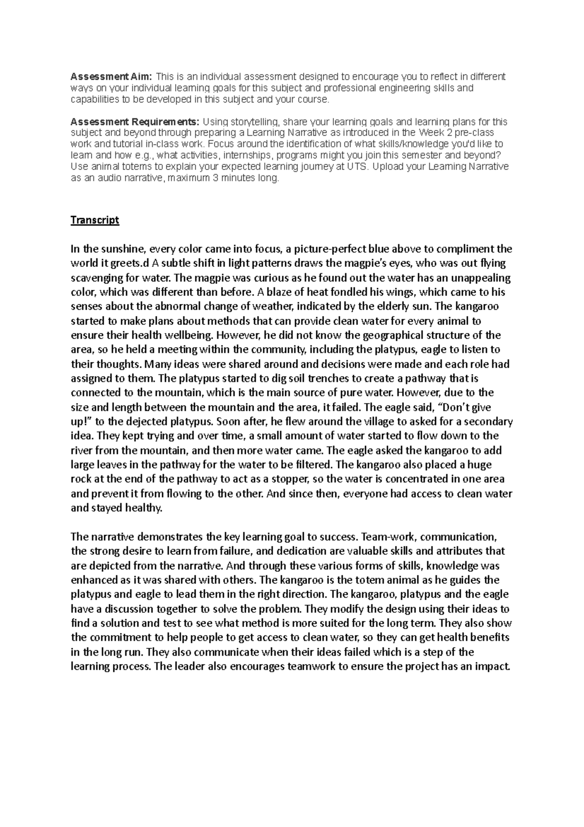 Assessment Task 1a - very important - Assessment Aim: This is an ...