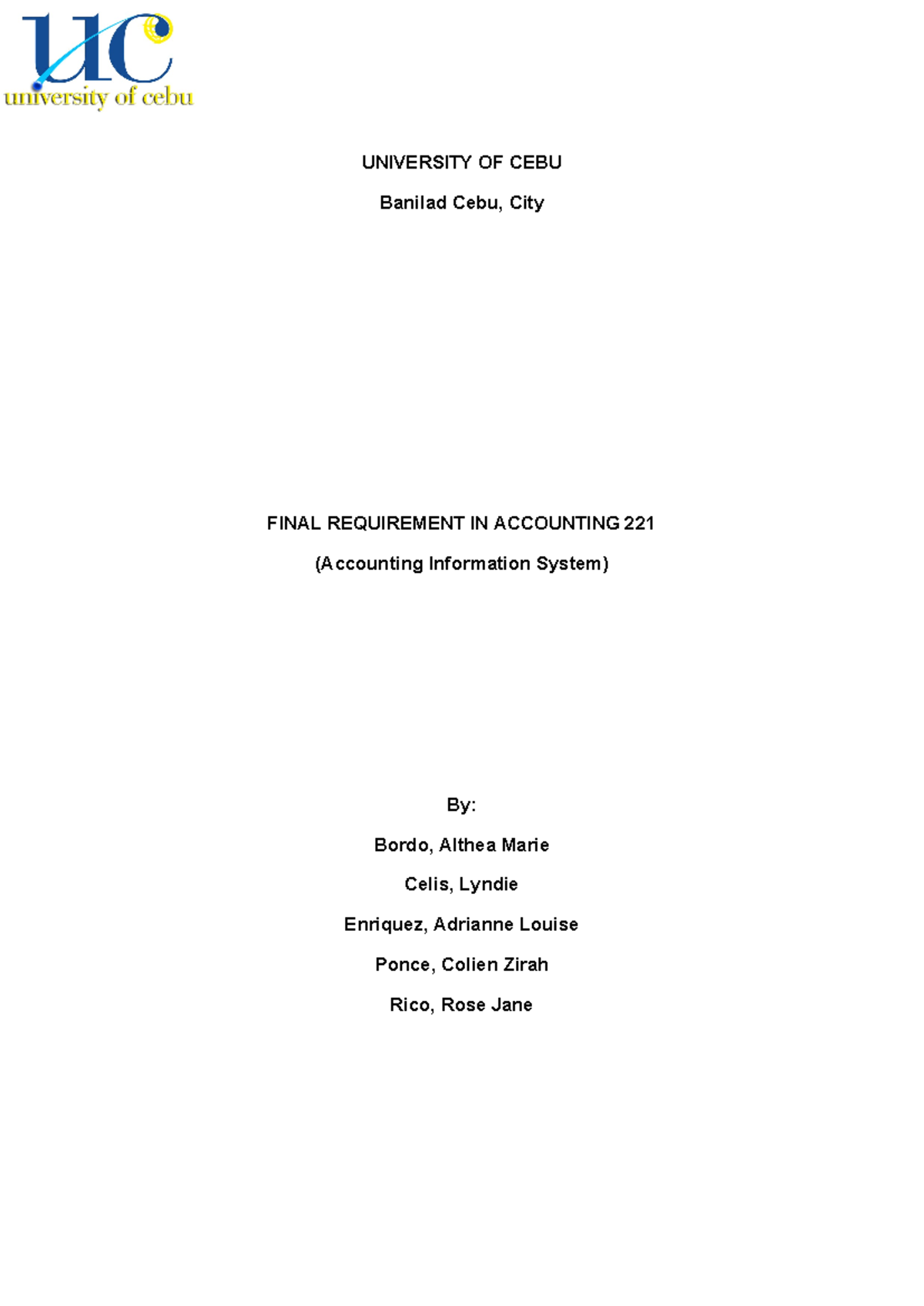 AIS- Final- Requirements - UNIVERSITY OF CEBU Banilad Cebu, City FINAL ...