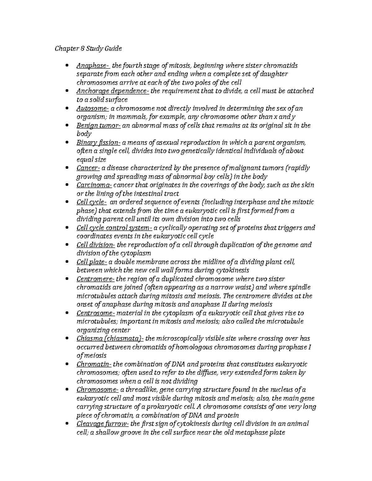 Chapter 8 Study Guide - Lecture notes 8 - Chapter 8 Study Guide ...