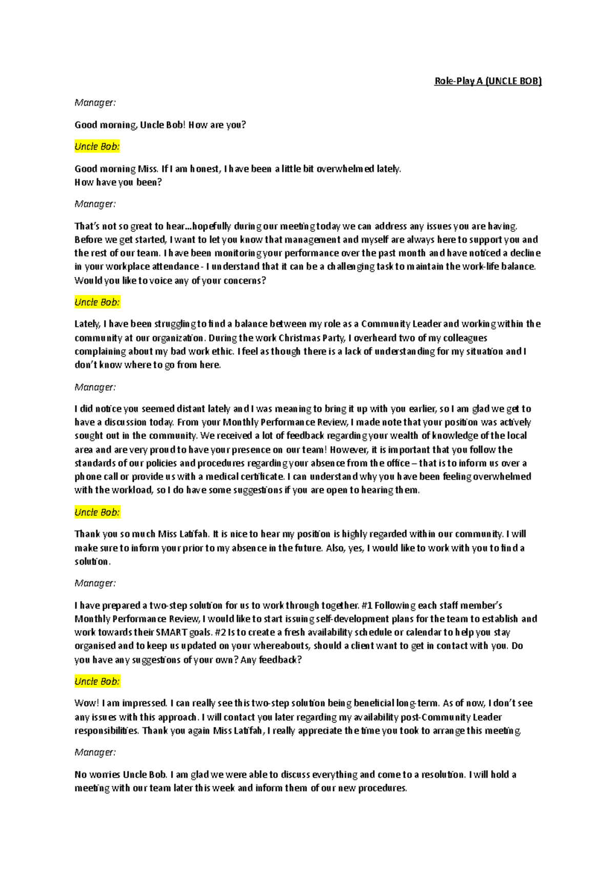 Chcdiv 003 AT2 Observation Script Sem 1 2020 - Role-Play A (UNCLE BOB ...