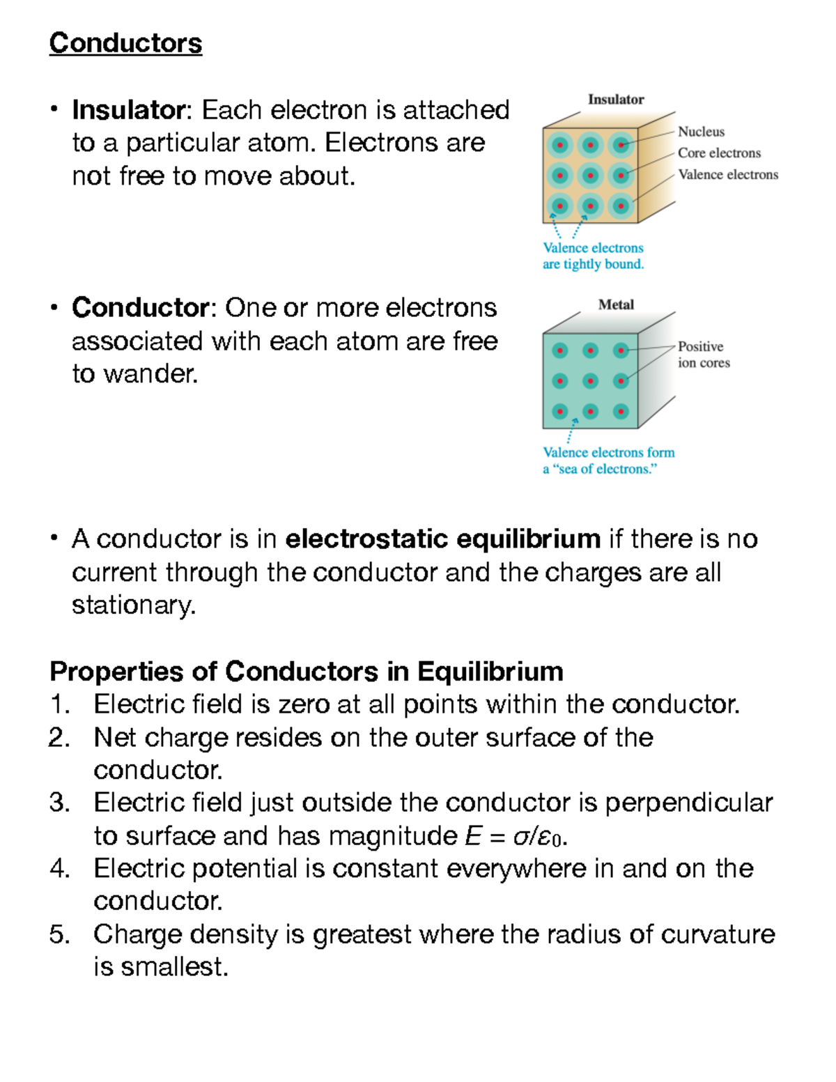 5bConductorsNotes Study notes Conductors Insulator Each electron