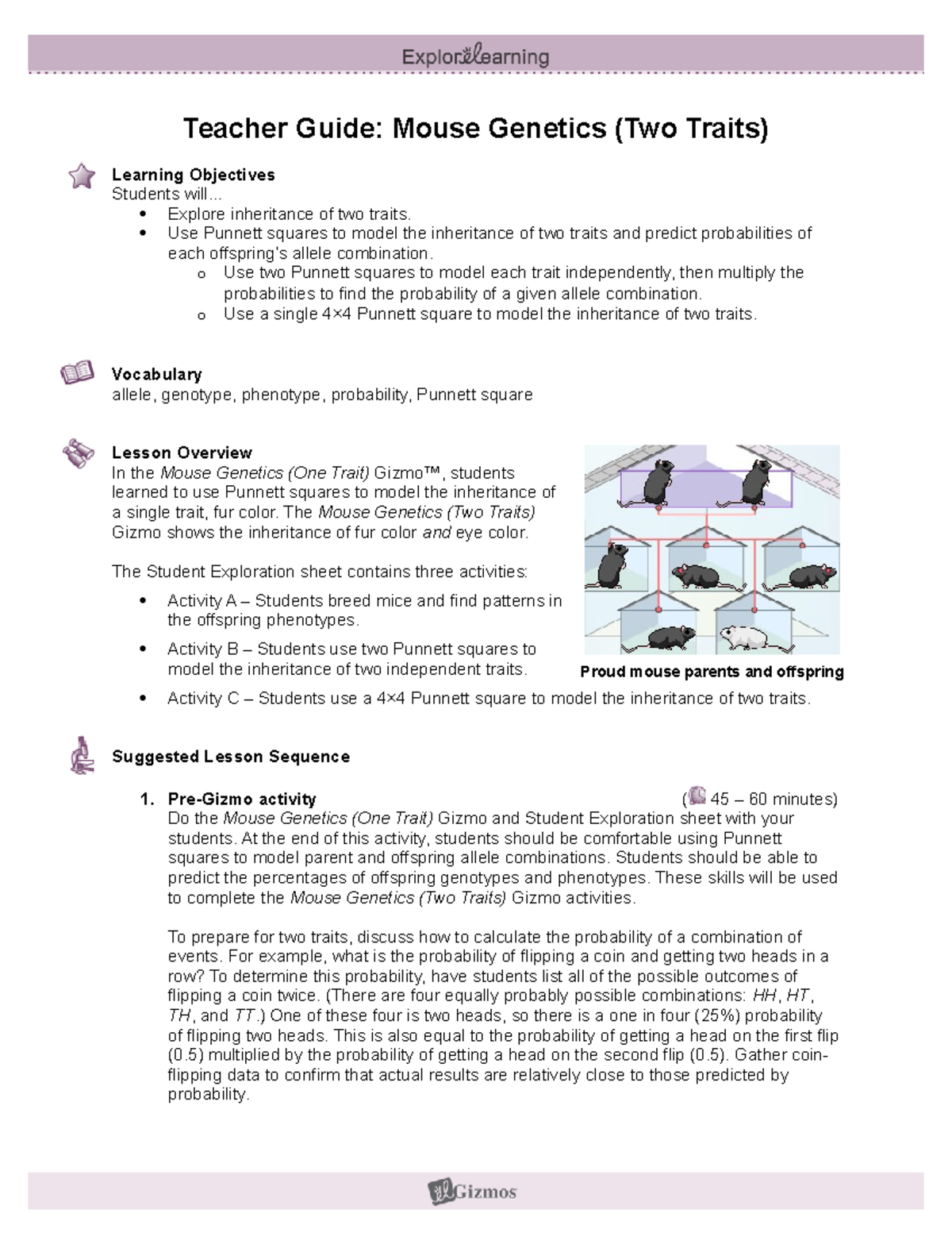 Mousegenetics Teacherguide - Teacher Guide: Mouse Genetics (Two Traits ...