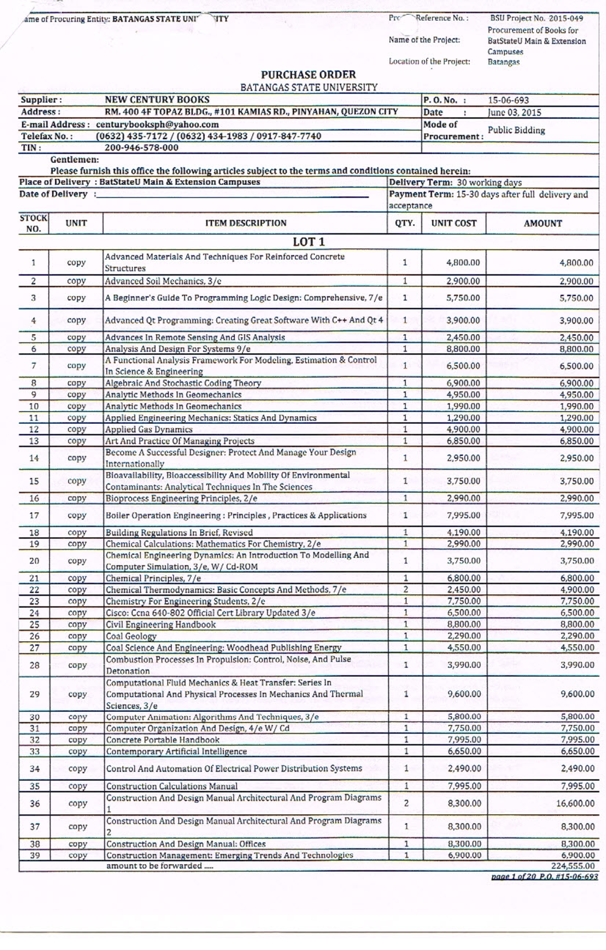Purchase Order - Procurement of Books for Batstateu Main and extension ...