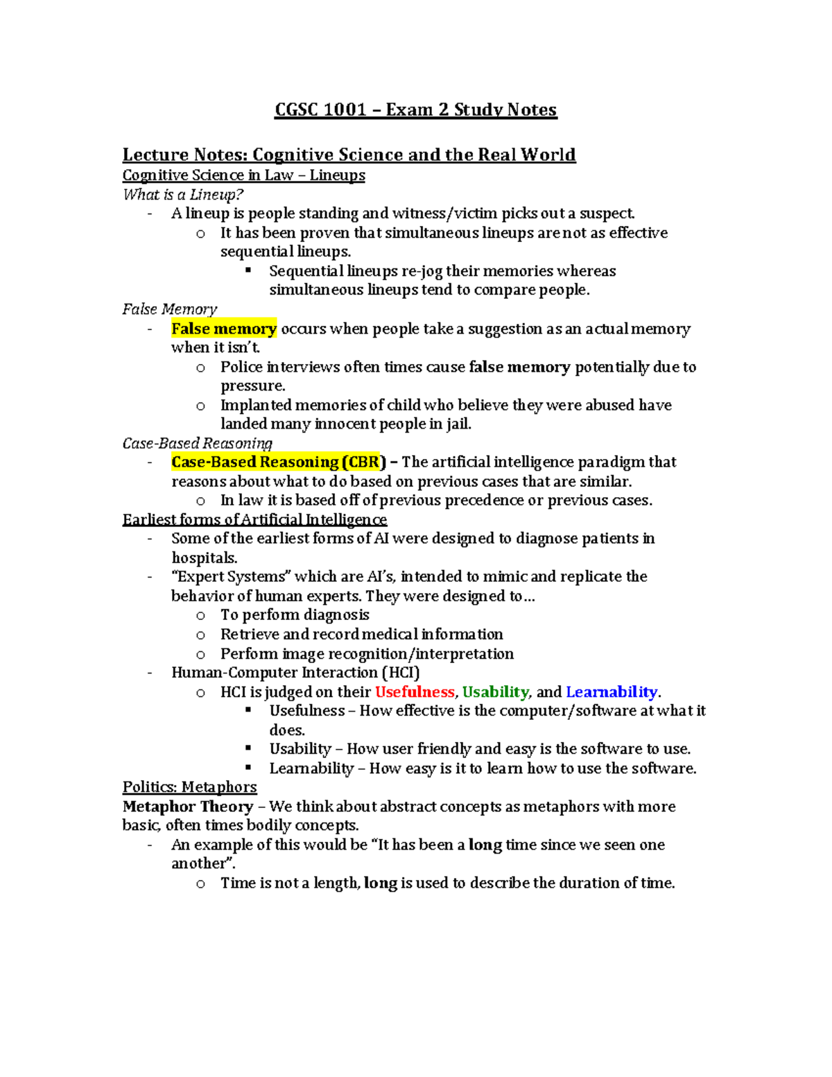 Exam 2 Study Notes - CGSC 1001 – Exam 2 Study Notes Lecture Notes ...