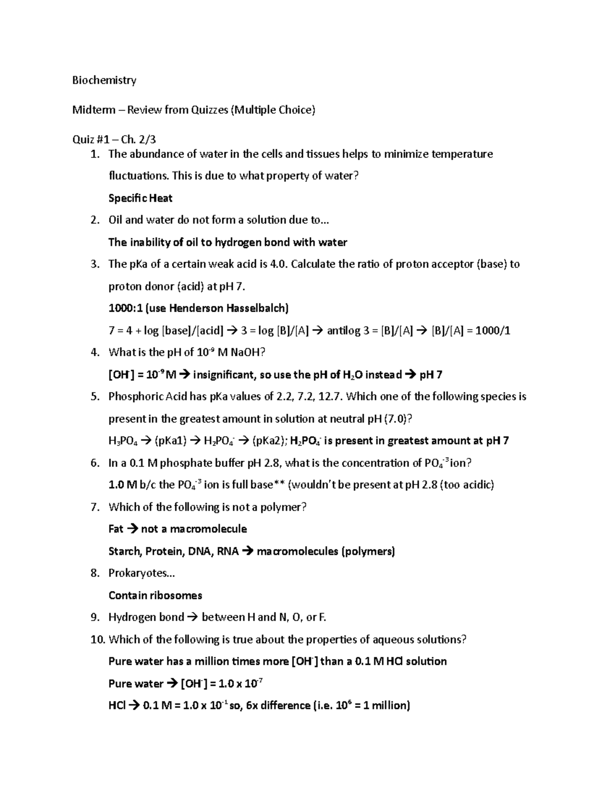 Midterm review - Biochem 153 - Biochemistry Midterm – Review from ...