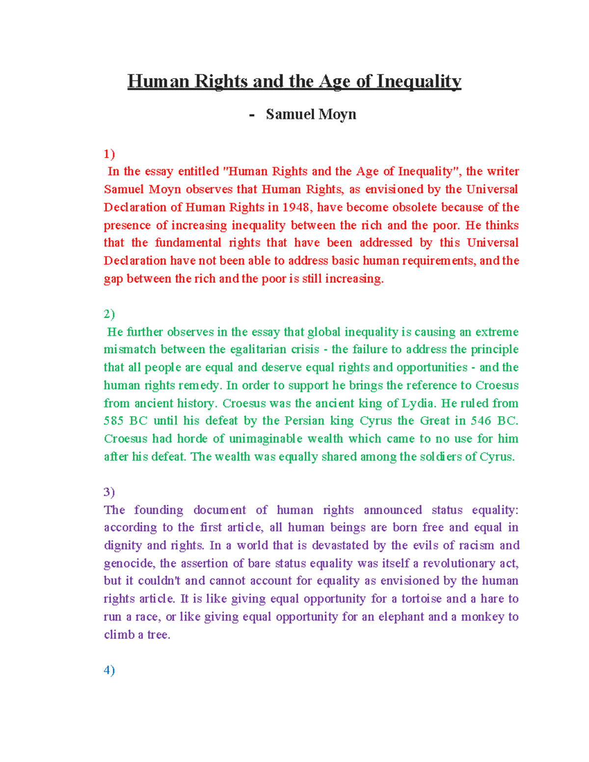 Human Rights and the Age of Inequality - He thinks that the fundamental ...