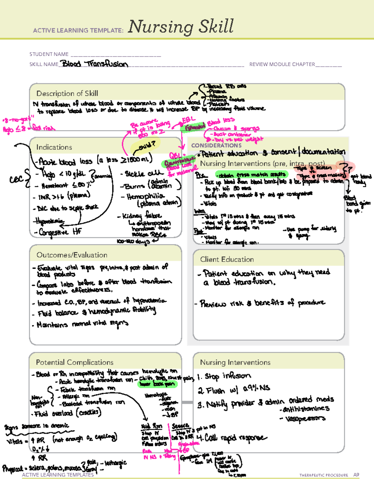 System Disorder Blood Transfusion ACTIVE LEARNING TEMPLATES