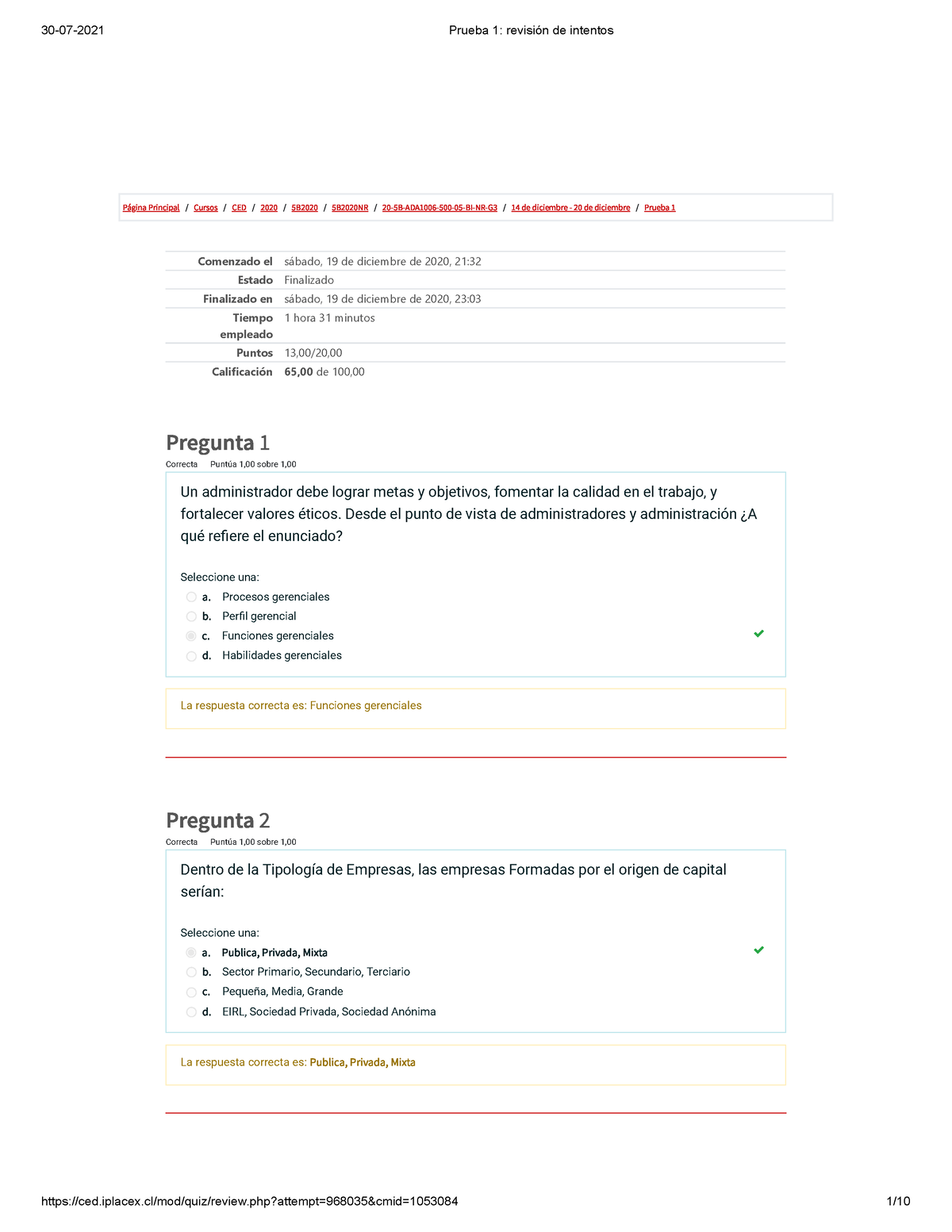 Prueba DE Administracion - Página Principal / Cursos / CED / 2020 / 5 B ...