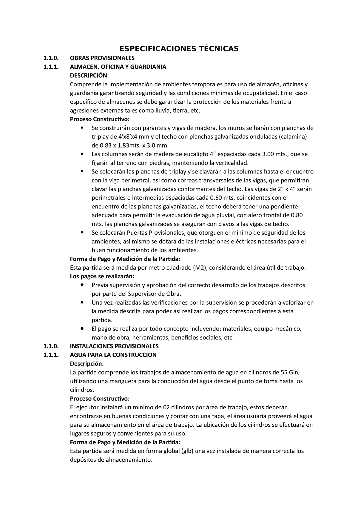 Especificaciones Técnicas - ESPECIFICACIONES TÉCNICAS 1.1. OBRAS ...