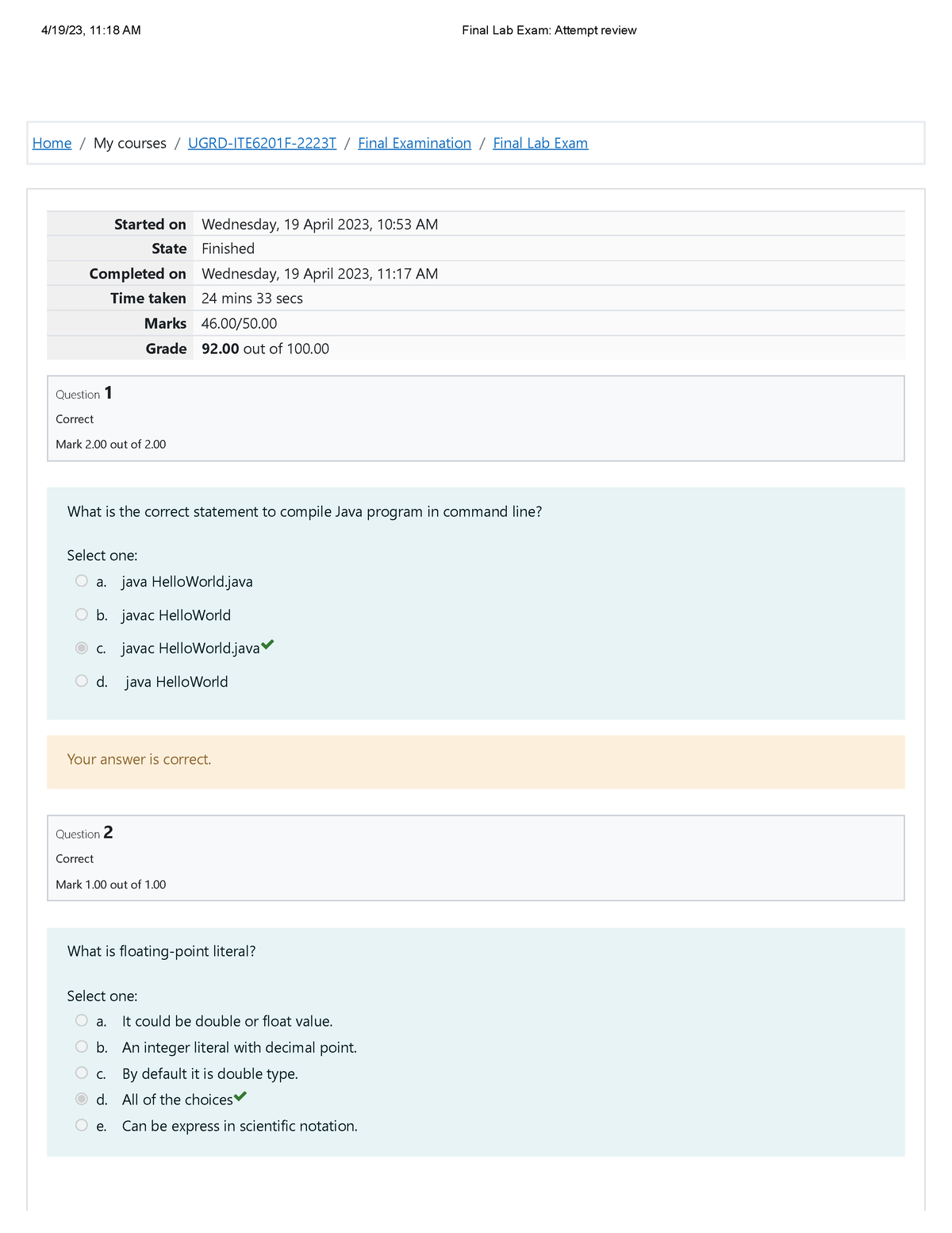 Final Lab Exam COMP - Computer Programming 2 - Home / My Courses / UGRD ...