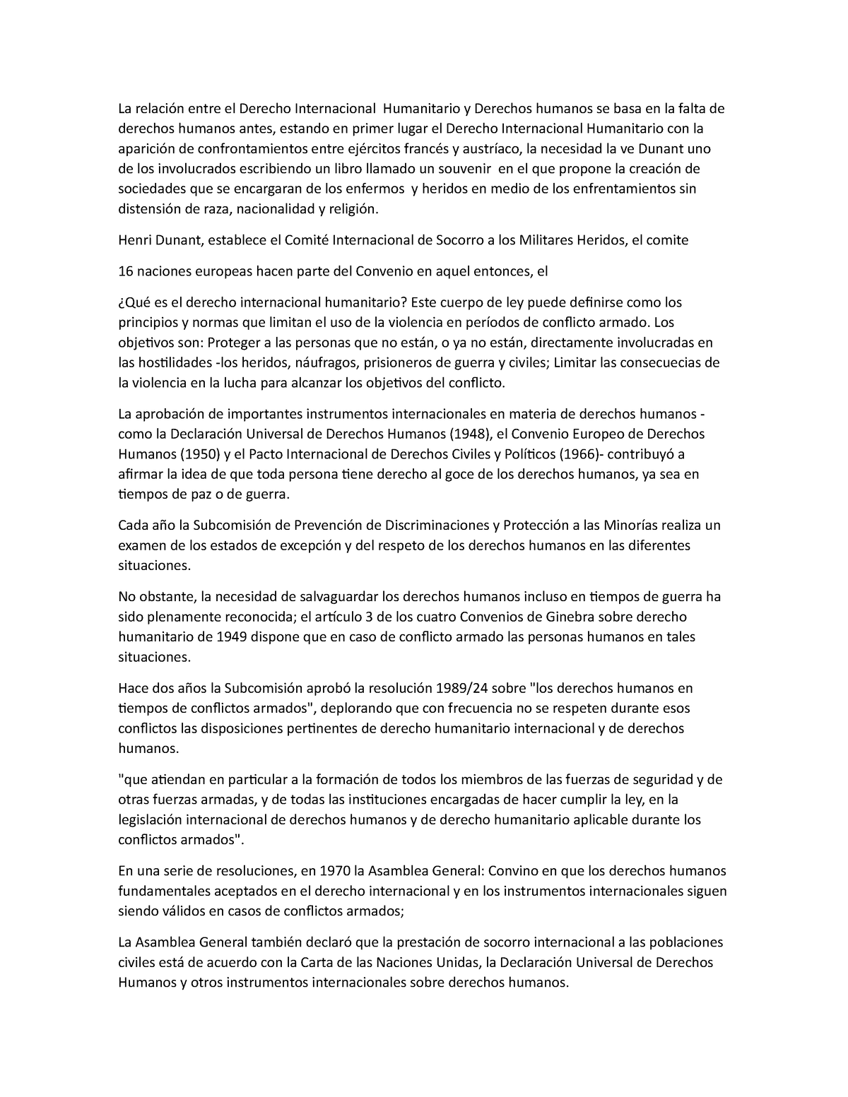 Resumen; Relación entre Derecho Internacional Humanitario y Derechos ...